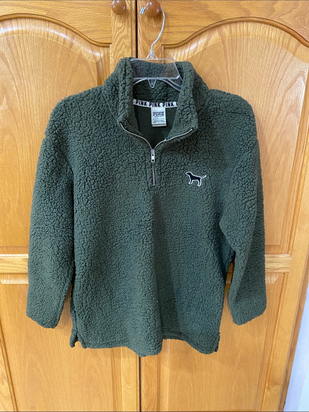 PINK Victoria's Secret Olive Green Sherpa Half-Zip Pullover Jacket. Size XS.